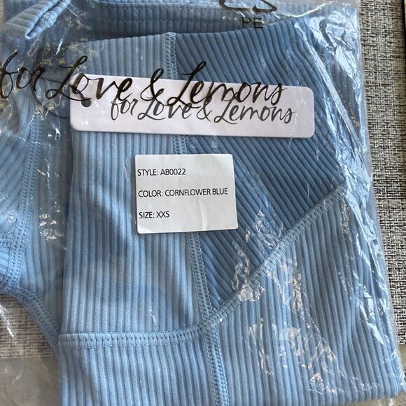 For Love & Lemons NWT size XXS Blue Dani Ribbed Biker Shorts - Picture 6 of 9